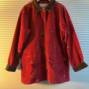 VINTAGE LL Bean Jacket Women’s Large Red Corduroy Hunting Field Coat Jacket